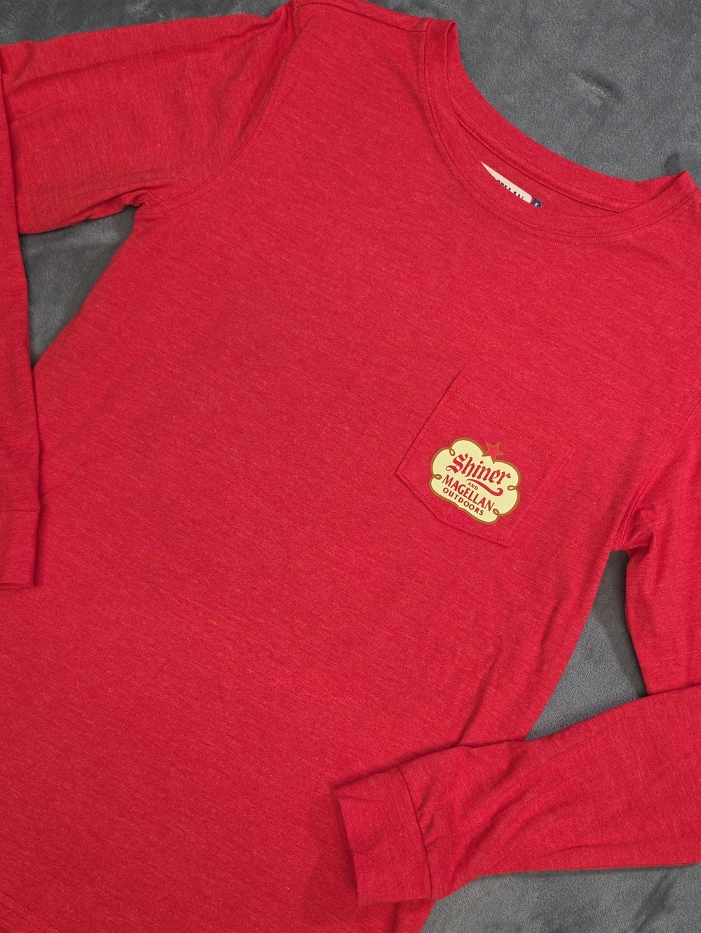 Magellan Outdoors Red Long-Sleeve Pocket Tee with Shiner Patch